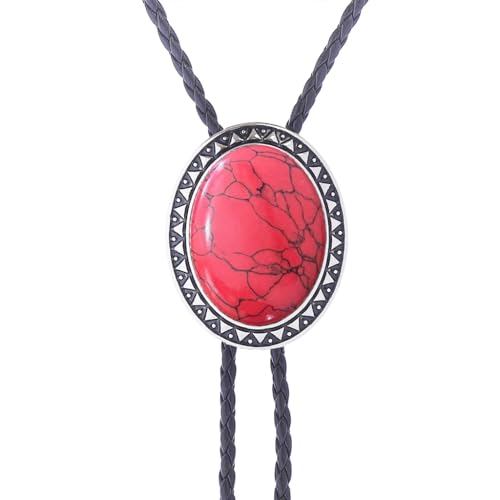 Image of Jeilwiy Bolo Tie for Men Real Stone Westwern Cowboy Ties Silver Bolos Women Leather Necktie Gift for Birthday Christmas