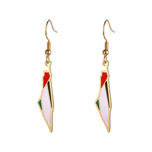 Palestine Dangle Drop Earrings for Women Palestine Map Country Flag Print Earrings Bring Them Home Now Patriotic Jewelry Judaica Gift (gold)