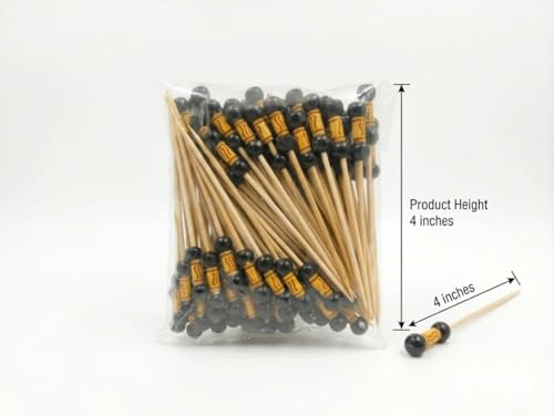 Image of Somani Decorative Bamboo Cocktail Picks Black Bead | Double Ball Topper Fancy Food Picks for Appetizers, Drinks & Garnish | Cafe, Lounge, Bakery, Catering & Home Entertaining | Pack of 100