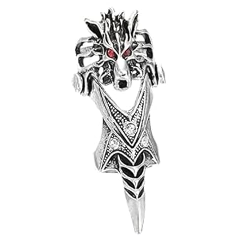 Laroal Bague tête de Dragon Creuse en Argent Antique Punk Gothique tête de Mort Femmes Hommes Alliage Armure à Pointes Articulation complète Bague de Doigt