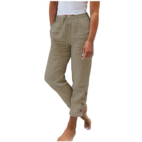 Pantalones Mujer 2024 Lino de Algodón Pantalón Largo Moda Suelto Bolsillo Cómodo Original Pantalones Casual Color sólido Verano Primavera Elegante Cintura Alta Pantalones Ligeros