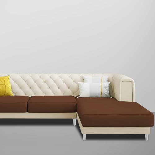Image of Casaliving - Oliver RHS 4 Seater L Shape Sofa Set for Living Room (Cream Brown Fabric) Premium Fabric Sofa