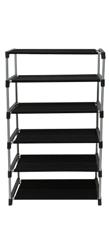 Image of Multi Utility 5 Layer Shelf Collapsible Metal Pipes with Non-Woven 100GSM Fabric Cover for Shoe /Cloth /Toy /Books Rack ((Dark Blue, Metal)