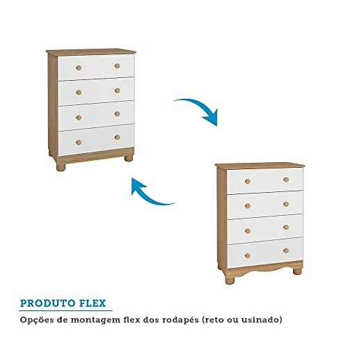 Quarto de Bebê Completo com 1 Berço Americano Uli 1 Cômoda 4 Gavetas Junior Móveis Peroba Branco/car