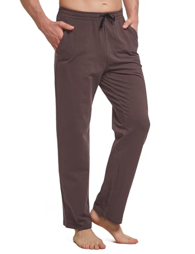 baleaf Men's Sweatpants Casual Lounge Cotton Pajama Yoga Pants Open Bottom Straight Leg Male Sweat Pants with Pockets