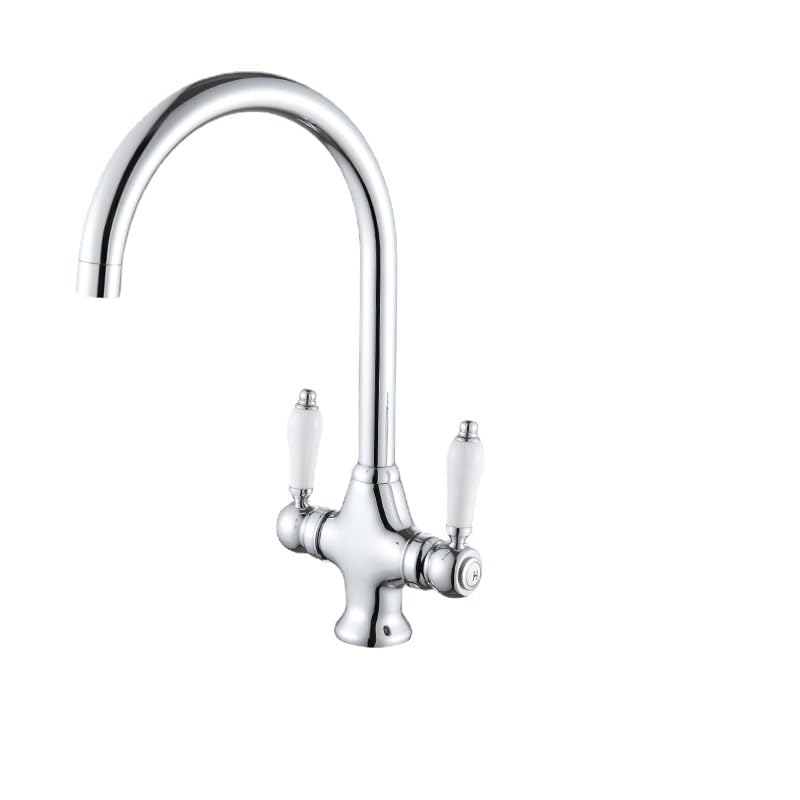 Grifo de cocina de cobre macizo con caño giratorio elegante para agua fría y caliente