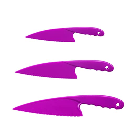 Cheeroyal 3Pcs Plastic Kitchen Knife Set, Safe Colorful Nylon Kitchen Knives for Kids, for Lettuce Salads, Cakes or fruit (purple)