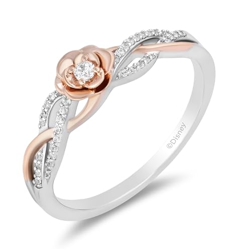 Jewelili Enchanted Disney Fine Jewelry Belle Ring for Women | 14K Rose Gold over Sterling Silver | 1/10 CTTW Natural White Round Diamonds | Disney Princess Jewelry Gifts for Her - Main Image