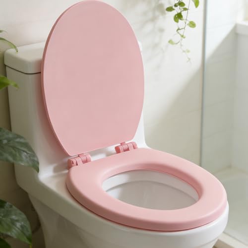 Adiós al frío y los portazos con este asiento de inodoro acolchado rosa 7