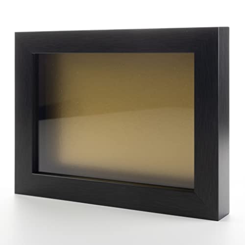Charcoal 5x7 Small Shadow Box Picture Wooden Frame with Gold Acid-Free Backing UV Acrylic & Hanging Hardware - with 3/4