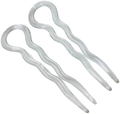 Parcelona French Sleek Clear 3.5" Large Celluloid U Shaped Chignon Bun Hair Pins for Women, Made in France (2 in Pack)