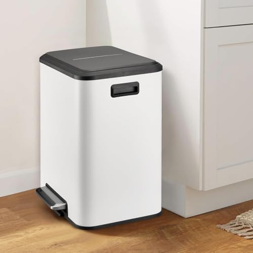 GAOMON Dual Trash Can, 2 x 4 Gal (2 x 15L) Stainless Steel Trash Can with Recycling Bin, Soft-Close Lid, Step-on Garbage Bin - with Removable Plastic Inner Buckets, White by GAOMON - Image 6