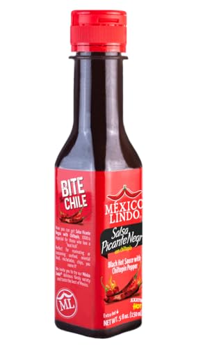 Image of Mexico Lindo Picante Negra Xxxtra Hot Sauce | Scoville Unit Level 80,000 | Sugar Free | 5 Fl Oz Bottles (Pack of 12)