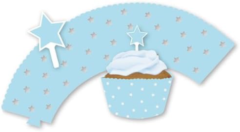 Pastel Blue Star Cupcake wrappers & pick - pack 12