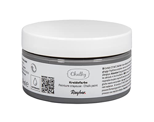 Rayher Chalky, Kreidefarbe auf Wasserbasis, dunkelgrau, Dose 100 ml, für Shabby-Chic, Vintage- und Landhaus-Stil-Looks, 35047570