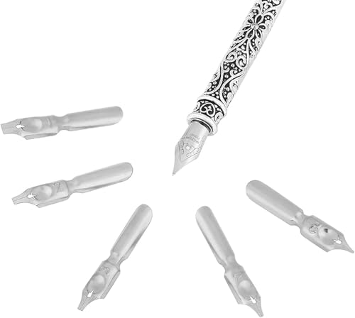 Prescent Feather Calligraphy Ink Pen with 5 Nibs, Dark Blue - Image 4