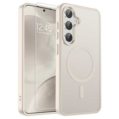 Image of SUPFINE Magnetic for Samsung Galaxy S24 Case / S25 Case with Screen Protector, (Built-in Magnets) (Military Grade Drop Protection) Slim Translucent Shockproof Phone Case,Stone