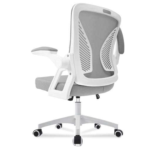 Milacyee Silla de Oficina Ergonómica,con Soporte Lumbar, Ruedas Giratorias de 360 Grados,Malla Transpirable,Reposacabezas Ajustable,Reposabrazos Regulables en Altura, (Gris)