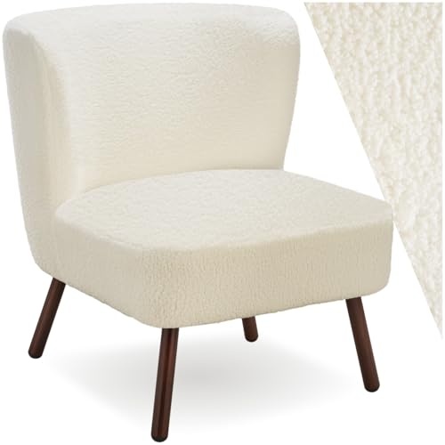 tectake® Fauteuil Relax Fauteuil Club Confortable en Tissu Bouclette Design Scandinave Moelleux avec Accoudoirs pour Salle à Manger, Salon, Chambre, Chaise...