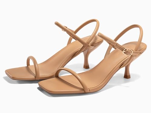 Image of Coutgo Womens Strappy Kitten Heels Open Square Toe Sandals Buckle Ankle Strap Summer Dress Shoes