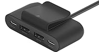 Belkin BoostCharge 4-Port USB Power Extender for Apple iPhone, iPad, Samsung Galaxy - Compatible w/USB-C & USB-A Connections - Black