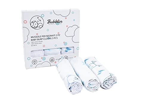 Bubblin 3-delige set babymoussels, 80 x 80 cm, vierkant, dubbele stof, 100% natuurlijk katoen, OEKO-TEX, babydeken, uniseks, zacht en wollig, cadeau voor baby's (winter)