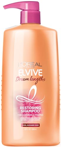 L'Oreal Paris Elvive Dream Lengths Restoring Shampoo With Fine Castor Oil and Vitamins B3 and B5 for Long, Damaged Hair, Visibly Repairs Damage Without Weighdown With System, 28 Fl Ounce