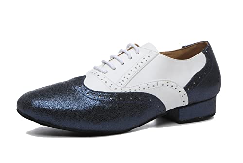LITNERMIA Zapatos de Baile Latino Hombre Moderno de tacón bajo Tango Salsa Jazz Zapatos de Danza para Hombre con tacón,AL496 Azul Blanco 2.5cm Tacón,43 EU