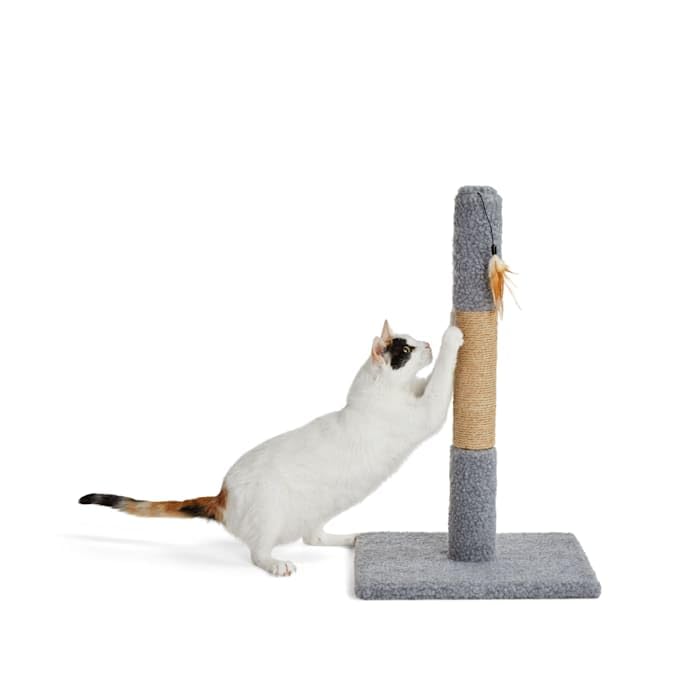Rascador para gatos con poste de yute y juguete colgante gris 26" miniatura 2