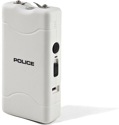 Police Stun Gun for Self Defense 800 – High Voltage Mini Rechargeable with LED Flashlight, Compact & Heavy Duty – Personal Security for Women & Men – White