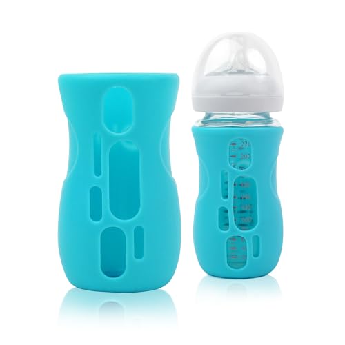 Image of Olababy Silicone Sleeve for Avent Natural Glass Baby Bottles (8 oz, Blue)