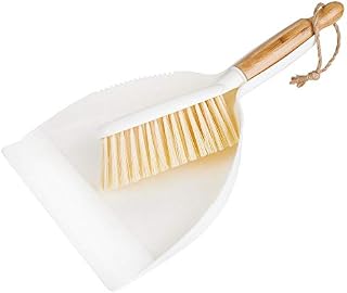 mDesign Hand Held Dustpan and Brush Set - Angled Brush Head, Long Bamboo