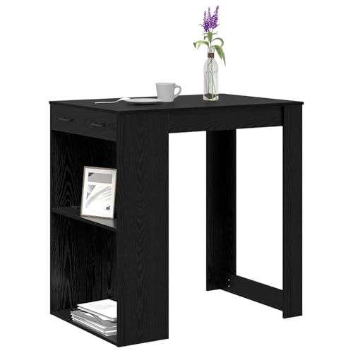 Table de bar noire aspect chêne stable et robuste pour aménager un petit espace repas