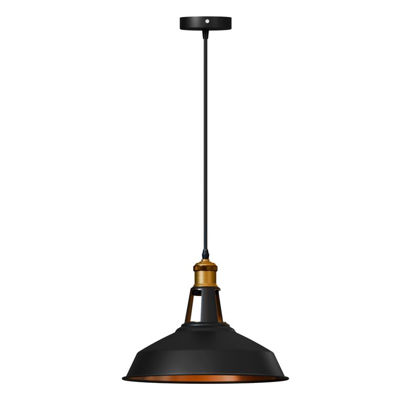 LEDSone Industrial Black Inner Gold Ceiling Pendant Light Shades, Easy Fit Hanging Light Shade Retro Vintage Style Pendant Lamp Shade for Pendant Ceiling Lights (Bran Slotted Without Bulb)