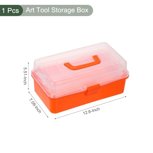 Image of YOKIVE Art Supply Storage Organizer, Art Tool Storage Box 3-Tray Craft Box Art Supplies Organizer with Handle Buckle for Brushes Paints Stamps, Trans Orange