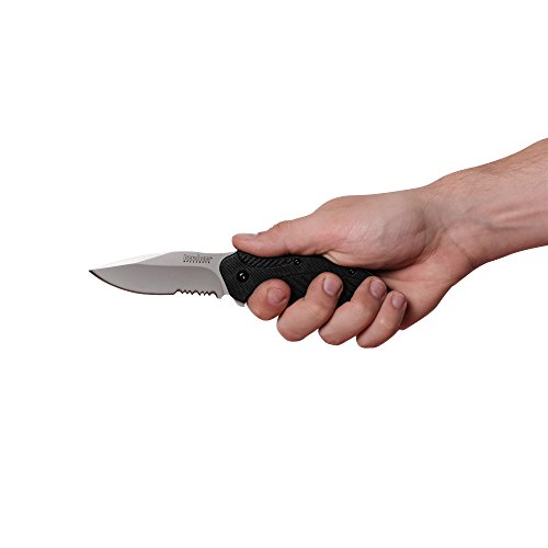 Kershaw Clash Serrated Pocketknife, 3" 8Cr13Mov Steel Drop Point Blade, Speedsafe Assisted One-Handed Flipper Opening, Folding Utility Edc #TOP7