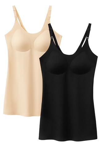 Image of Angelhood Maternity Nursing Tank Tops for Breastfeeding, Women's Seamless Nursing Maternity Cami Built in Bra