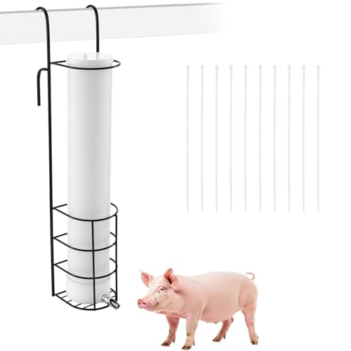 1 Set Hanging Vertical Pig Waterer with Nipples Cover and Cable Tie for Pig and Other Livestock Sturdy and Durable Height-Adjustable and Easy to Install