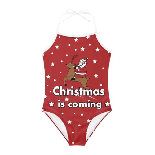 Image of Christmas Kids One-Piece Halter Swimsuits Beach Swimwear Bathing Suit for 3-10 Years Girls
