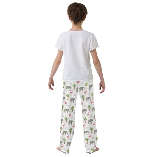 Flamingo Elephant Tree Boys Long Pants Soft Trousers Elastic Waist Kids Lounge Bottoms with Pockets S-XL3