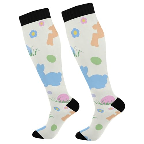 Dussdil Easter Bunnies Floral Eggs Compression Socks for Women Men Spring Circulation Long Knee Socks for Sport Running Cycling Stockings