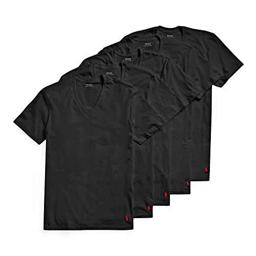 Lociones, Shoes POLO RALPH LAUREN - Paquete de 5 camisetas de ajuste clásico con cuello en V, 5 Polo Negro, Large