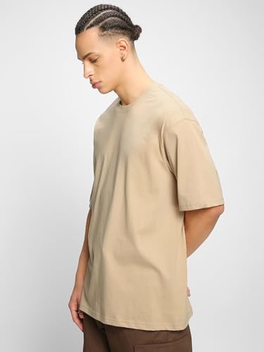Image of crazymonk Oversized Baggy Fit Drop Shoulder Half Sleeves Round Neck Solid Pure Cotton T-Shirt for Men