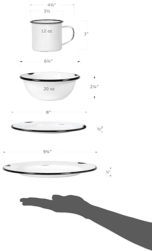 Redco16pieceenamelwaremetaldinnerwaresetfor4distressedwhiteblackrim Urban Country Home Decor Red co 16 piece enamelware metal dinnerware set for 4 distressed whiteblack rim urban country home decor