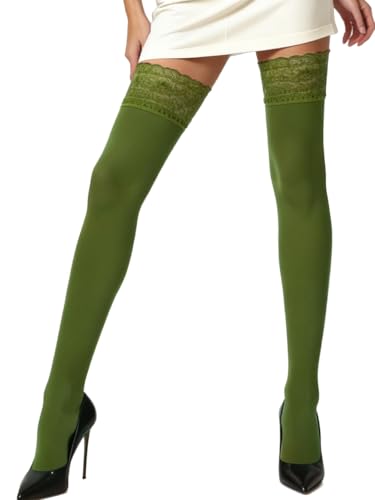 Image of Mila Marutti Opaque Thigh High Stockings for Women | Solid Color Thigh Highs | Colored Stockings for Garter Belts