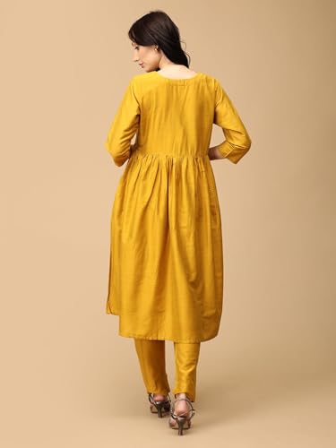 Image of The Mom Store Maternity Nursing and Feeding Kurta Set | Nursing Zippers | Pre and Post Pregnancy | Raw Silk | Kurta Pant Set | Solid |