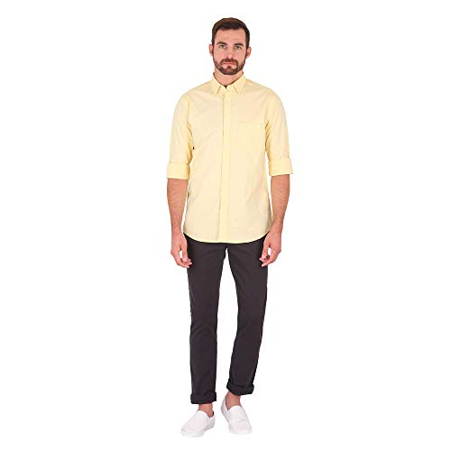 Image of Colorplus Men's Cotton Blend Solid Pattern Tailored Fit Spread Collar Full Sleeve Casual Shirt