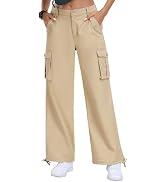 MoFiz Womens Cargo Pants 6 Pockets Baggy Streetwear Wide Leg High Waisted Casual Hiking Pants Out...