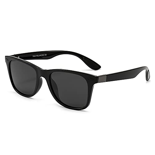 SUNGAIT Polarized Sunglasses for Men Black Square Sun Glasses Mens Simple Trendy Shades Lightweight Frame Glasses UV400 (Black Frame (Glossy Finish)/Grey Lens, 56) SGT103-LHH