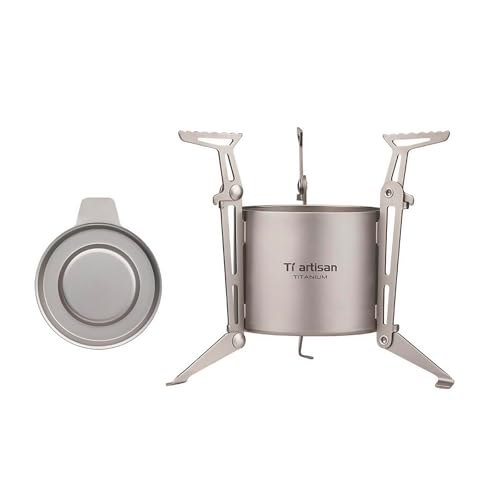 Ti artisan Titanium Alcohol Stove Ultralight Alcohol Burner Mini Spirit Cooker with Foldable Stands Brackets and Cover For Camping Backpacking Hiking Survival